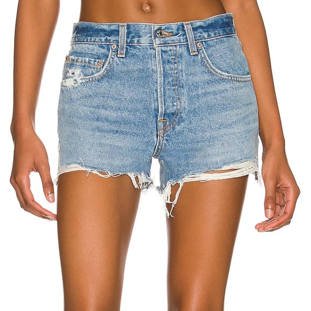 GRLFRND Helena High Rise Cut Off Denim Shorts in Newport Light Wash Size 31‎